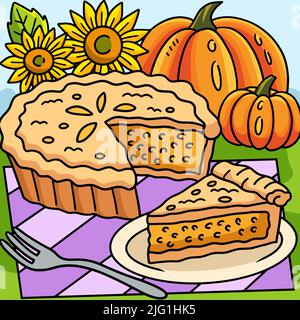 Thanksgiving Pumpkin Pie Colored Cartoon  Stock Vector