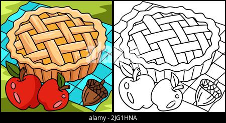 Thanksgiving Apple Pie Coloring Page Illustration Stock Vector