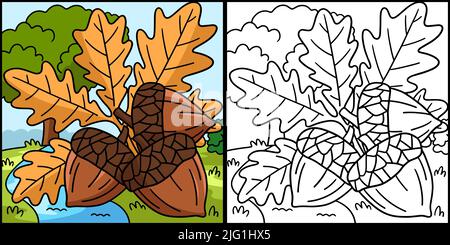 Thanksgiving Acorn And Autumn Leaves Illustration Stock Vector