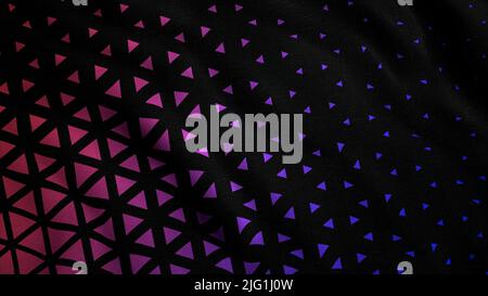 Wavy silky soft fabric with pink triangles on a black background. Motion. Rippling cloth texture with geometric pattern Stock Photo