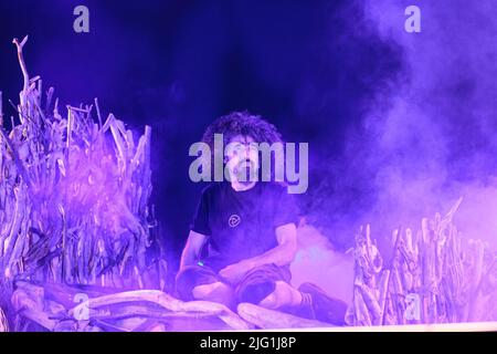 Italian  rapper Caparezza performs live Exuvia tour in Turin, Italy Stock Photo