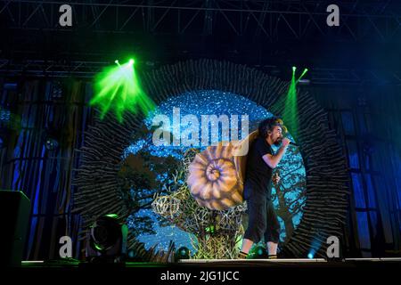 Italian  rapper Caparezza performs live Exuvia tour in Turin, Italy Stock Photo