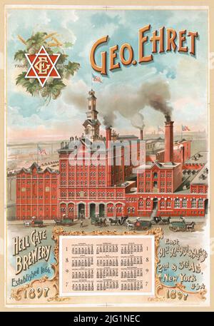 1896 ad for George Ehret Hell Gate Brewery, New York. Lithograph by Gray Litho. Co Stock Photo