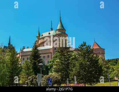 Beautiful Bojnice castle in Slovakia, Central Europe, UNESCO. Medieval architectural monument. Stock Photo