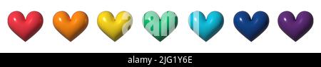 7 pcs. rainbow color hearts on white background Stock Photo