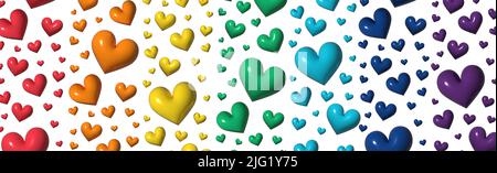 A lot of rainbow-colored hearts on a light background Stock Photo