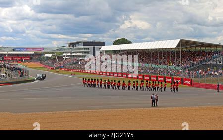 Introduction to the British F1 Grand Prix, bands and national anthem, Silverstone circuit, Silverstone,Towcester, Northamptonshire,England, UK,NN12 8T Stock Photo