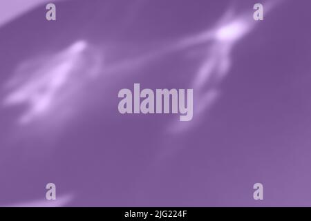 Caustic effect light refraction on lilac wall overlay photo mockup, blurred sun rays refracting through glass prism with shadow. Abstract natural Stock Photo