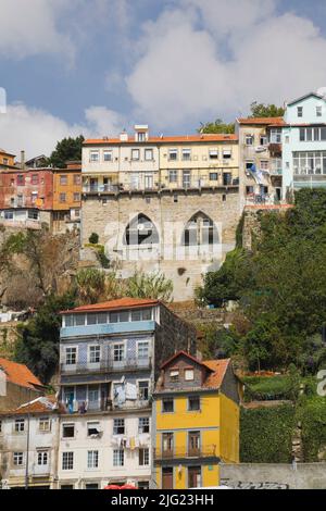 Colourful residential apartment buildings in the old section of Porto, Portugal. Stock Photo