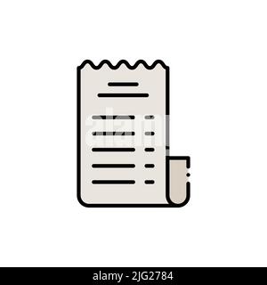 paper check receipt filled color icon, outline vector sign, linear pictogram isolated on white. logo illustration Stock Vector