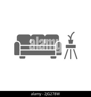 Sofa and Coffee table with plant glyph icon. linear style sign for mobile concept and web design. Waiting room interior glyph vector icon. Symbol, log Stock Vector