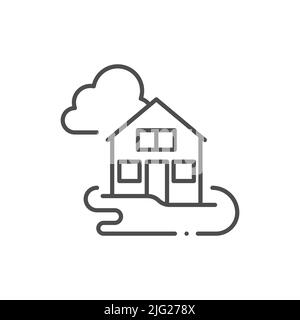 Flooded house line icon. linear style sign for mobile concept and web design. Flooding disaster outline vector icon. Symbol, logo illustration. Vector Stock Vector