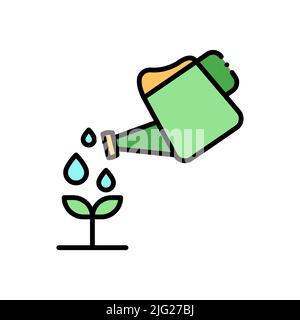 Watering plants filled color icon. linear style sign for mobile concept and web design. Garden watering can filled color vector icon. Symbol, logo ill Stock Vector