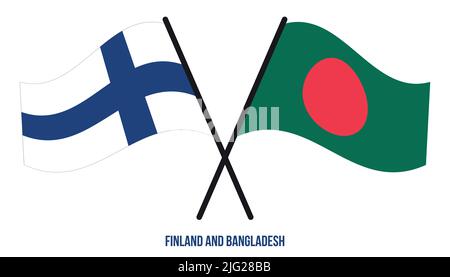 Finland and Bangladesh Flags Crossed And Waving Flat Style. Official Proportion. Correct Colors. Stock Vector