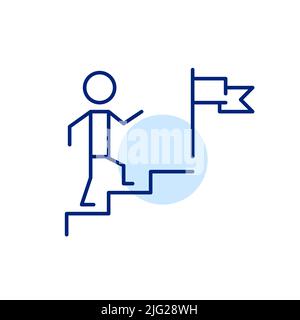 Person climbing a ladder to achieve success. Growth and development. Pixel perfect, editable stroke line art icon Stock Vector