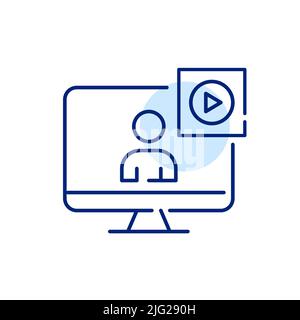 Webinar video conference icon. Pixel perfect, editable stroke line art icon Stock Vector