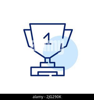 First place shining trophy cup with a star on it. Pixel perfect, editable stroke line art icon Stock Vector