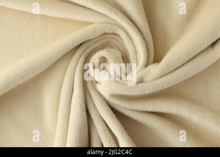 Crumpled sample beige fabric with print textured background for catalogue Stock Photo