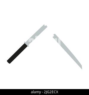 Broken sword. Defeat, loss, victory. Samurai katana cut in half. Flat vector illustration isolated on white background. Stock Vector