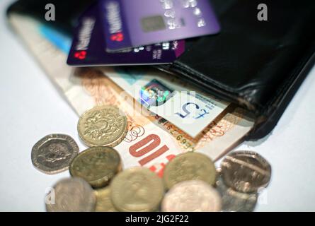 File photo dated 29/1/2017 of money in a wallet. The growth of the 'subscription economy' has steadied as living costs squeeze household budgets and people return to pre-coronavirus pandemic routines, figures from a major payments provider have suggested. Issue date: Thursday July 7, 2022. Stock Photo