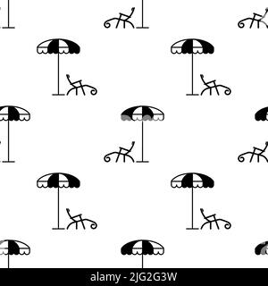 Deck Chair Umbrella Icon Seamless Pattern Vector Art Illustration Stock Vector