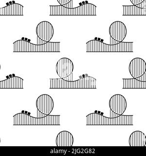 Roller Coaster Icon Seamless Pattern, Amusement Ride Icon Vector Art Illustration Stock Vector