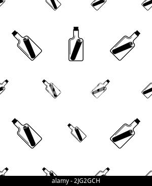Message In A Bottle Icon Seamless Pattern, Message Paper Inside Bottle Icon Vector Art Illustration Stock Vector