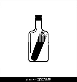 Message In A Bottle Icon, Message Paper Inside Bottle Icon Vector Art Illustration Stock Vector