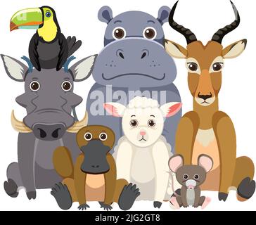 Wild animal group on white background illustration Stock Vector