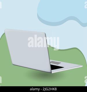 laptop on an abstract background in trendy modern colors. 3d illustration. Copyspace Stock Vector