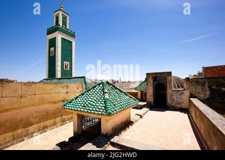Morocco Meknes. Medersa Bou Inania Minaret Stock Photo