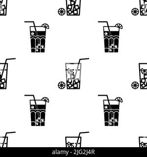 Iced Tea Icon Seamless Pattern, Ice Tea Icon, Flavored Chilled Water Tea In Glass Vector Art Illustration Stock Vector