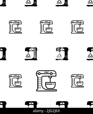 Kitchen Mixer Icon Seamless Pattern, Stand Mixer Icon, Food Or Liquid Stirring, Whisking, Beating Machine Vector Art Illustration Stock Vector