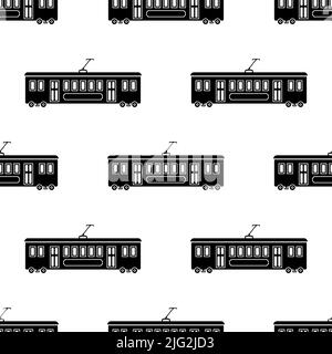Tram Car Icon Seamless Pattern, Rail Vehicle Streetcar, Electric Trolley Passenger Car Vector Art Illustration Stock Vector