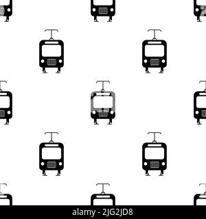 Tram Car Icon Seamless Pattern, Rail Vehicle Streetcar, Electric Trolley Passenger Car Vector Art Illustration Stock Vector