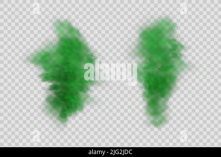 Realistic scary mystical green fog.Night Halloween. Purple poisonous gas, dust and smoke effect. Stock Vector