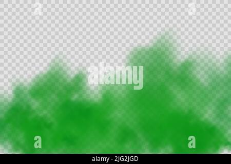 Realistic scary mystical green fog.Night Halloween. Purple poisonous gas, dust and smoke effect. Stock Vector