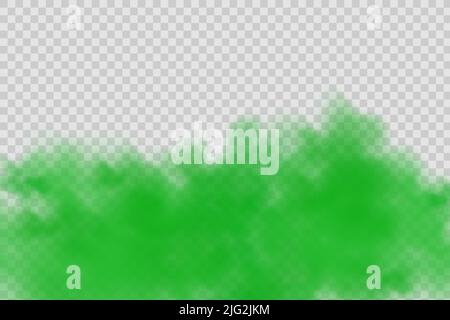 Realistic scary mystical green fog.Night Halloween. Purple poisonous gas, dust and smoke effect. Stock Vector