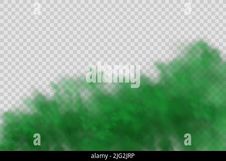 Realistic scary mystical green fog.Night Halloween. Purple poisonous gas, dust and smoke effect. Stock Vector