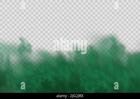 Realistic scary mystical green fog.Night Halloween. Purple poisonous gas, dust and smoke effect. Stock Vector