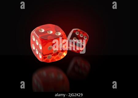Playing, gambling die, dice for tabletop games and poker isolated on black background with clipping path. Stock Photo