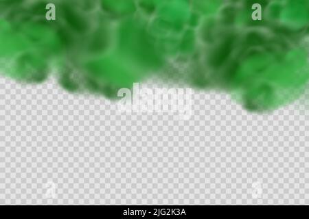 Realistic scary mystical green fog.Night Halloween. Purple poisonous gas, dust and smoke effect. Stock Vector