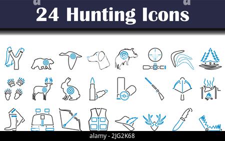 Hunting Icon Set. Editable Bold Outline With Color Fill Design. Vector ...