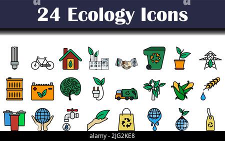 Ecology Icon Set. Editable Bold Outline With Color Fill Design. Vector Illustration. Stock Vector
