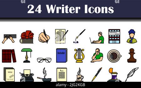 Writer Icon Set. Editable Bold Outline With Color Fill Design. Vector Illustration. Stock Vector