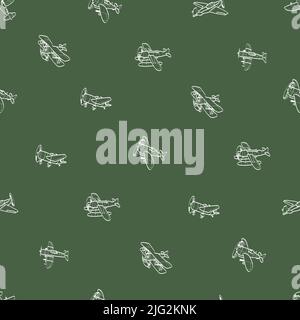 Vector seamless pattern with outline aircraft. Kids background with planes. Funny airplanes Stock Vector