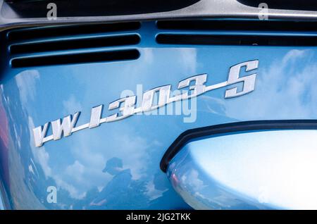 Close up view of detail on a Volkswagen Beetle model VW 1303 S at The Berkshire Motor Show in Reading, UK Stock Photo