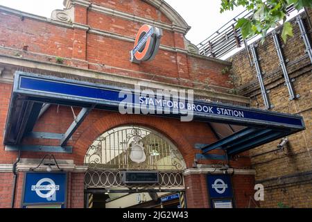 London, June 2022: Stamford Brook Station, a District Line Underground station in West London Stock Photo