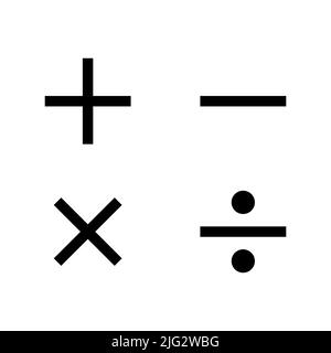Mathematical symbols vector. Plus, minus, multiplication and division sign Stock Vector