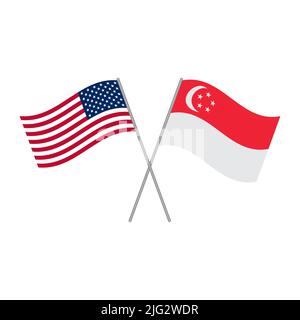 American and Singaporean flags vector isolated on white background Stock Vector